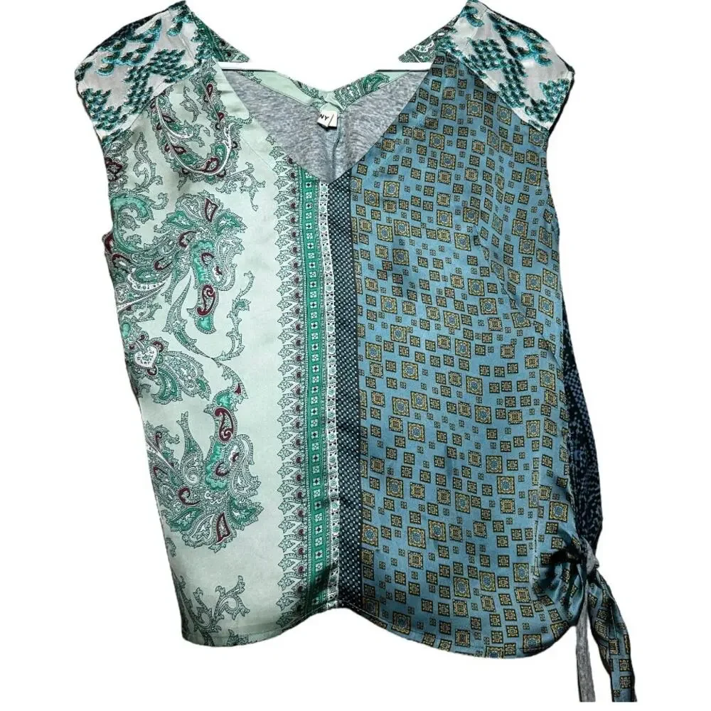 Anthropologie Tiny Top Sleeveless V-Neck Side Tie Floral Blue XSmall